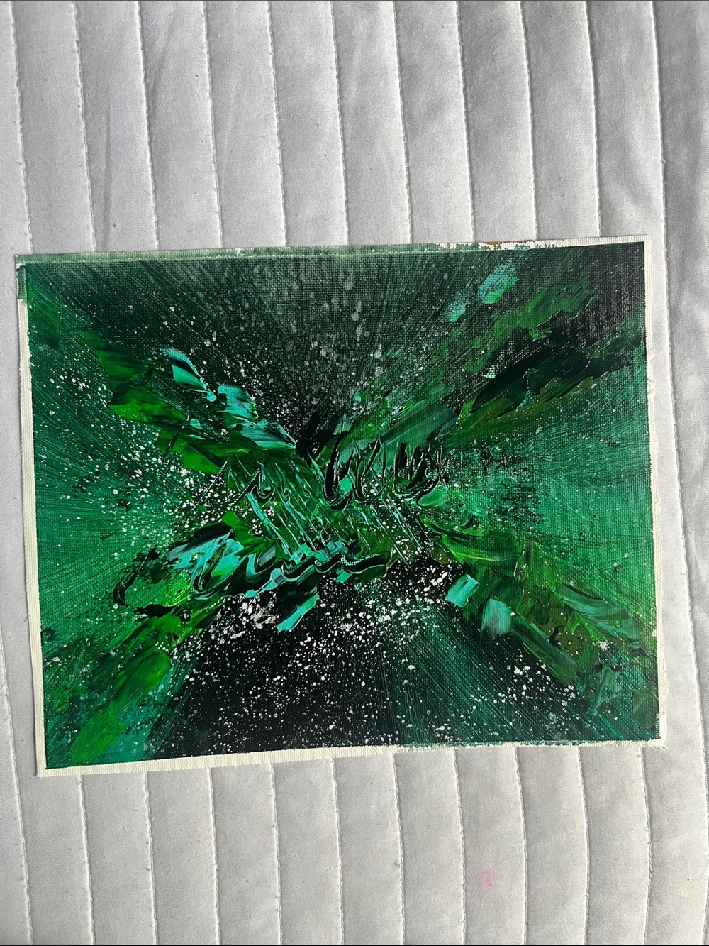 Abstract Green Burst Painting Unframed - Handmade Wall Art 8x10